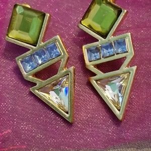 Gold Color and Jeweled Costume Earrings